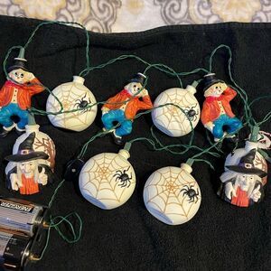 RARE Old World Christmas 1983 Halloween Witch Spider Scarecrow String Lights